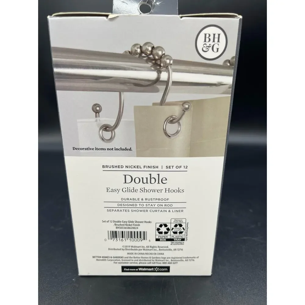 Better Homes Brushed Nichol Set of 12 Double Shower Hooks NIB